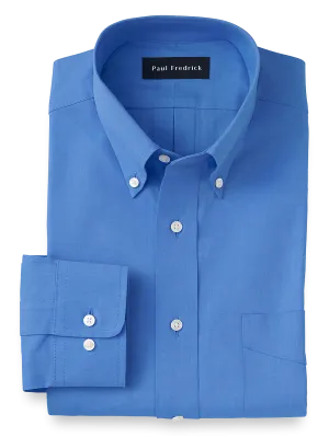 Pure Cotton Pinpoint Solid Color Button Down Collar Dress Shirt - French Blue