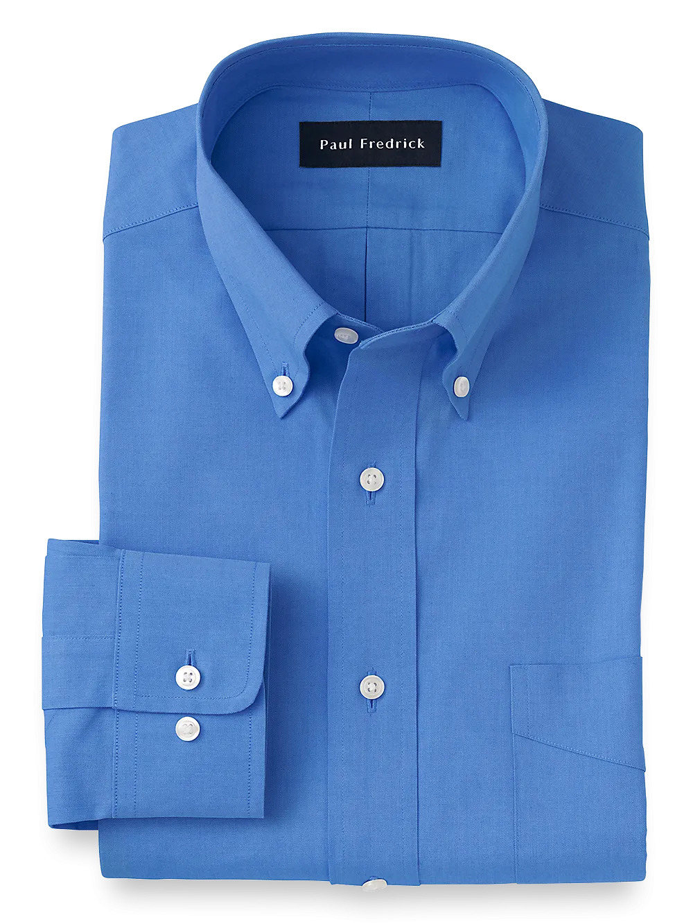 Pure Cotton Pinpoint Solid Color Button Down Collar Dress Shirt - French Blue