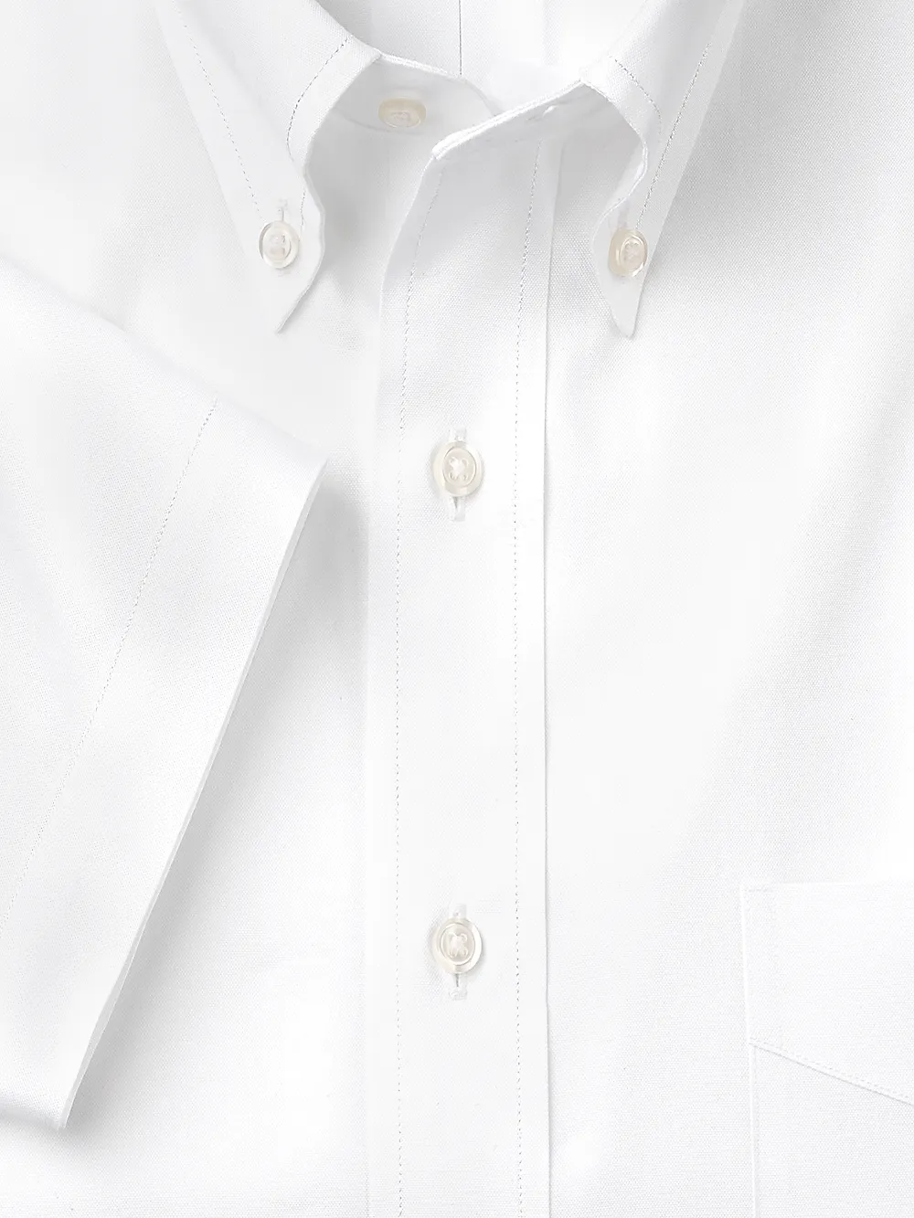 Pure Cotton Pinpoint Solid Color Button Down Collar Short Sleeve Dress Shirt - White