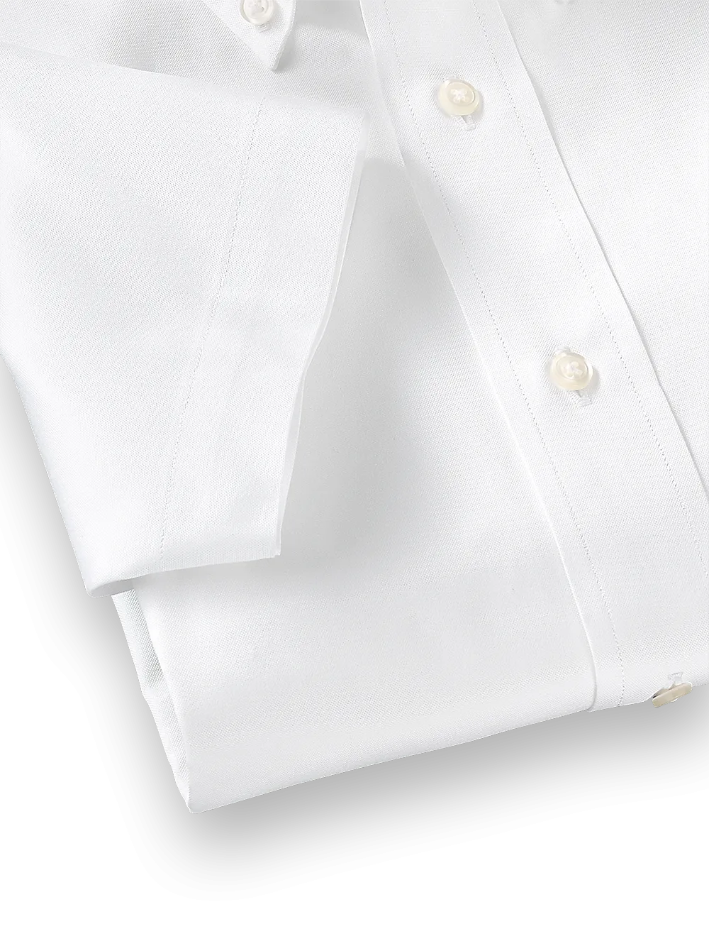 Pure Cotton Pinpoint Solid Color Button Down Collar Short Sleeve Dress Shirt - White