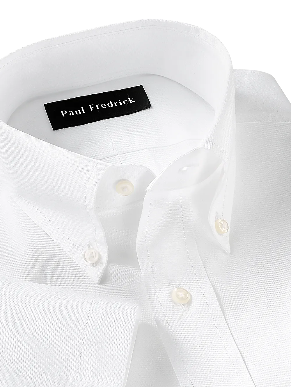 Pure Cotton Pinpoint Solid Color Button Down Collar Short Sleeve Dress Shirt - White