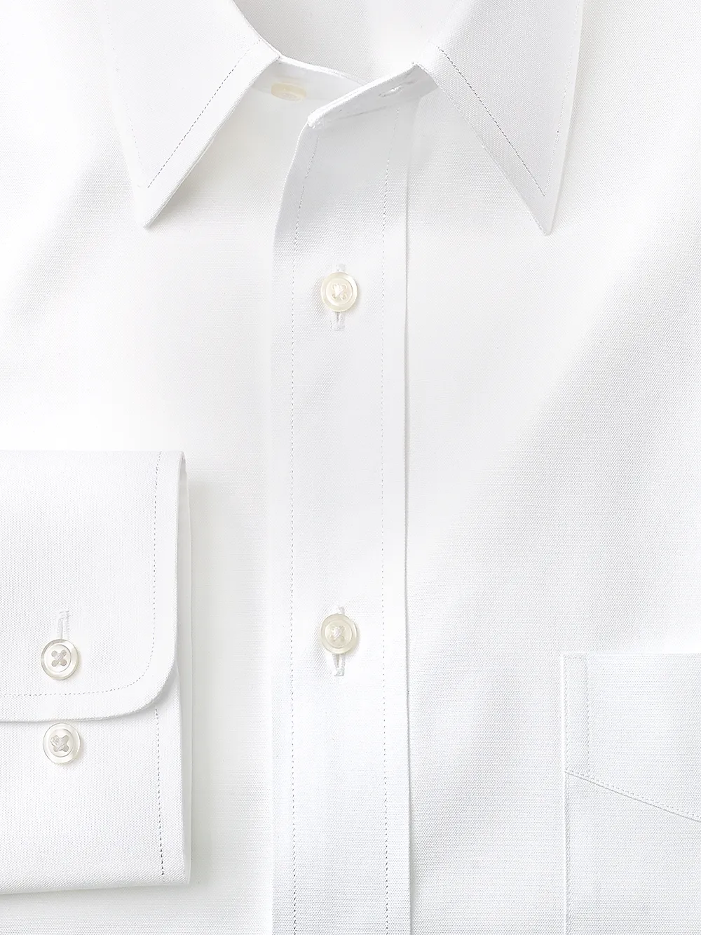 Pure Cotton Pinpoint Solid Color Straight Collar Dress Shirt - White