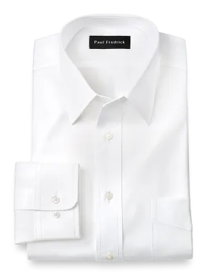 Pure Cotton Pinpoint Solid Color Straight Collar Dress Shirt - White