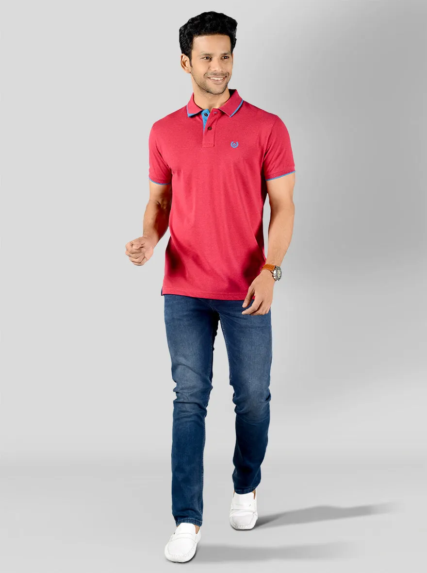 Raspberry Pink Solid Slim Fit Polo T-shirt | Greenfibre