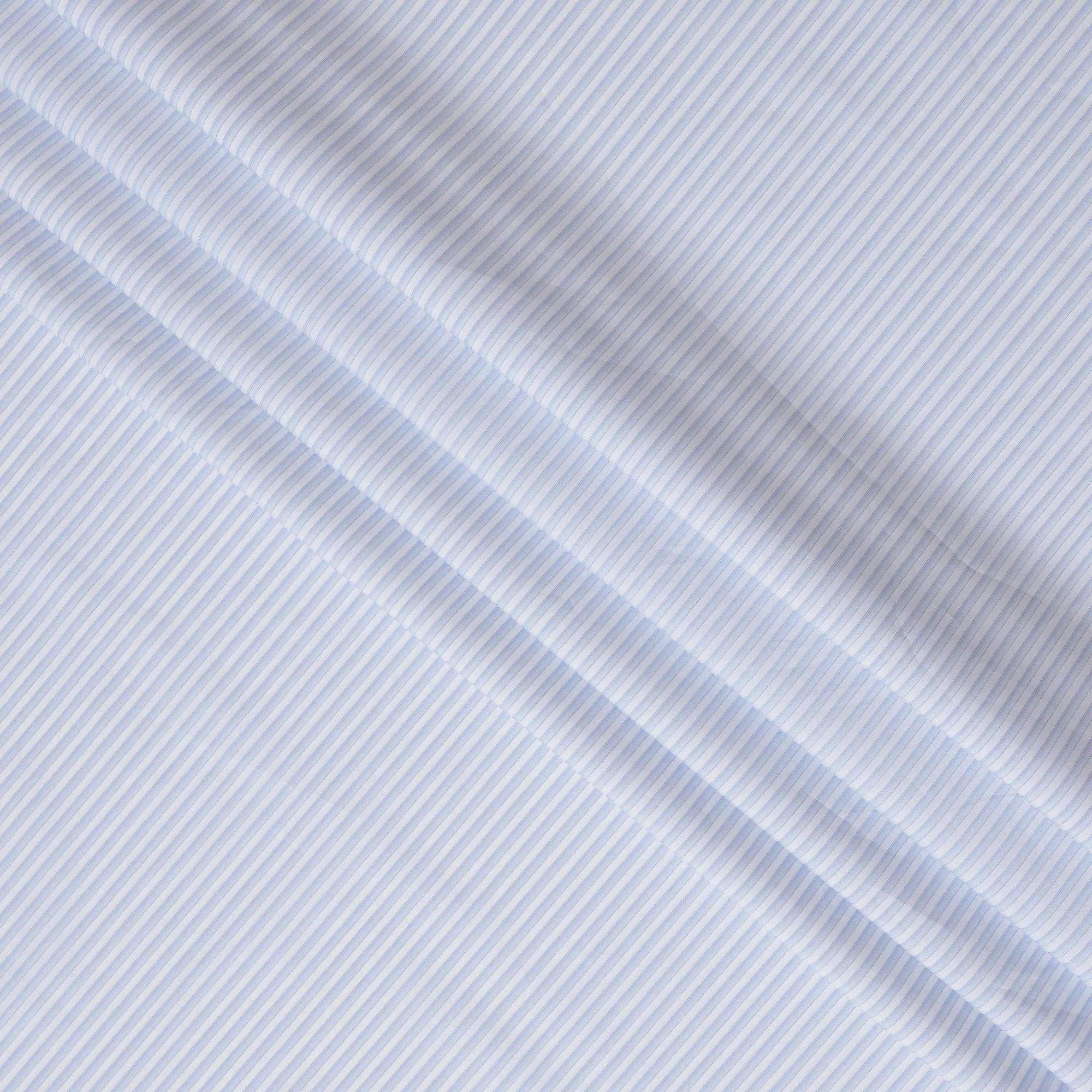 Sky Blue and White Striped 100% Cotton Shirting Fabric, 150 cm Width, Made in Italy-D20470