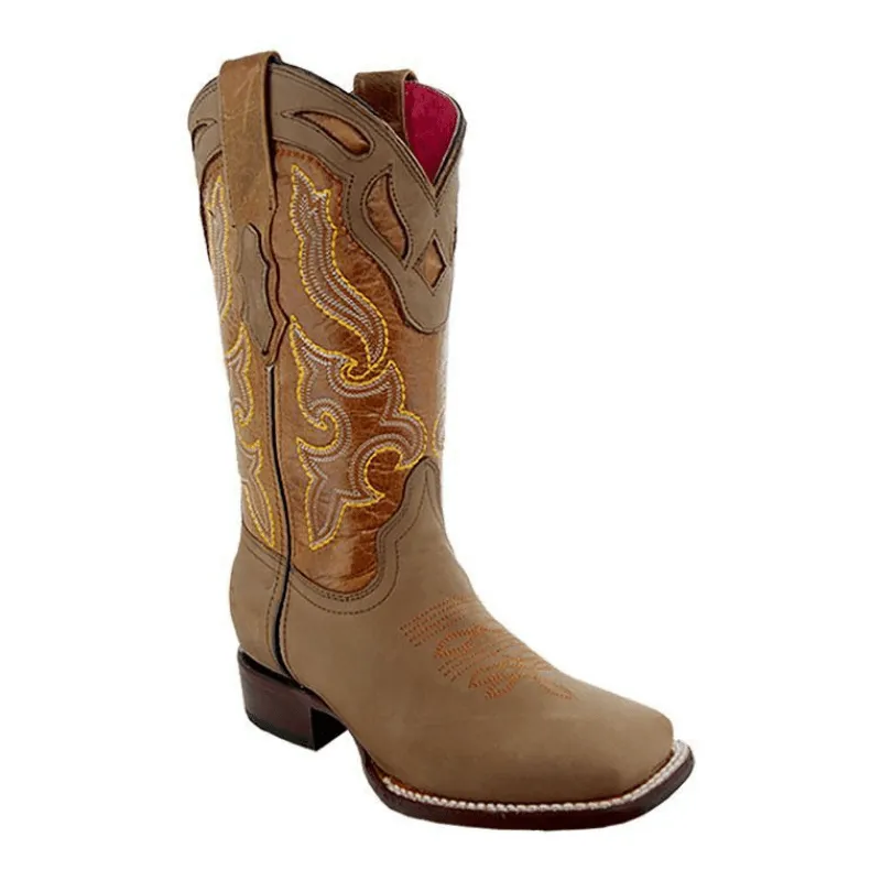 Sofia Women's Broad Square Toe Tan Cowgirl Boots by Soto Boots M9003