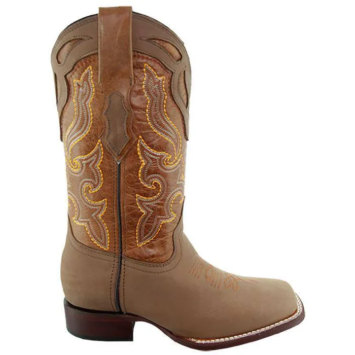 Sofia Women's Broad Square Toe Tan Cowgirl Boots by Soto Boots M9003