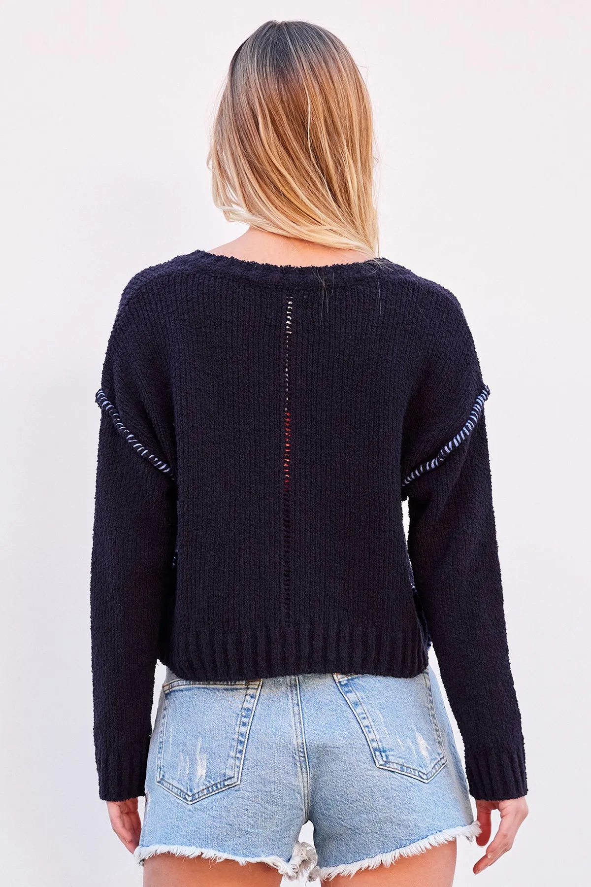 Sundry V-Neck Sweater in Deep Sea Navy