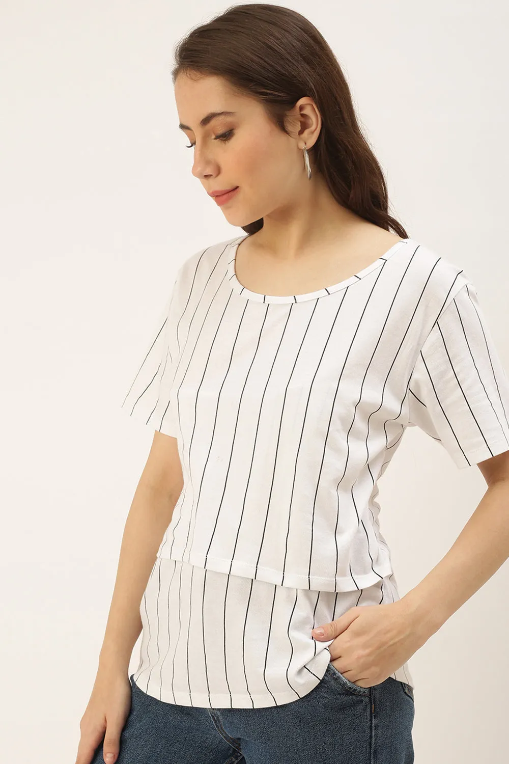 White & Black Maternity and Feeding T-Shirt | Putchi