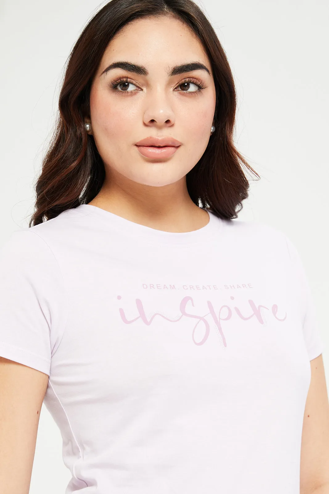 Women Lilac Inspire Printed T-Shirt