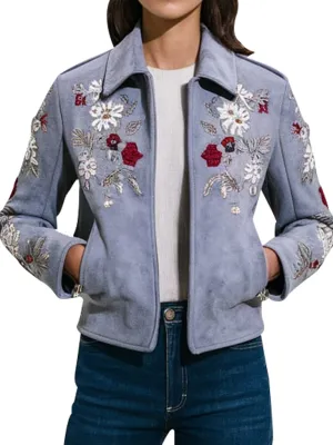 Women's Suede Jacket With Floral Embroidery