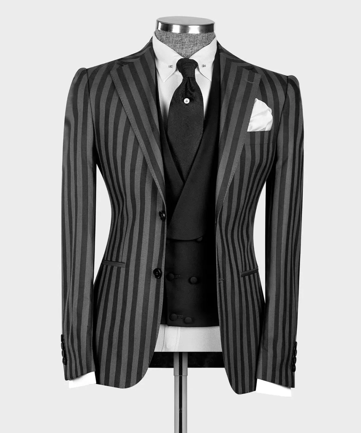 xiangtuibao Men's Suit 3 Pieces Blazer Vest Pants Peaked Lapel Single Breasted Tuxedo Wedding Groom Pinstripes Formal Tailored Costume Homme