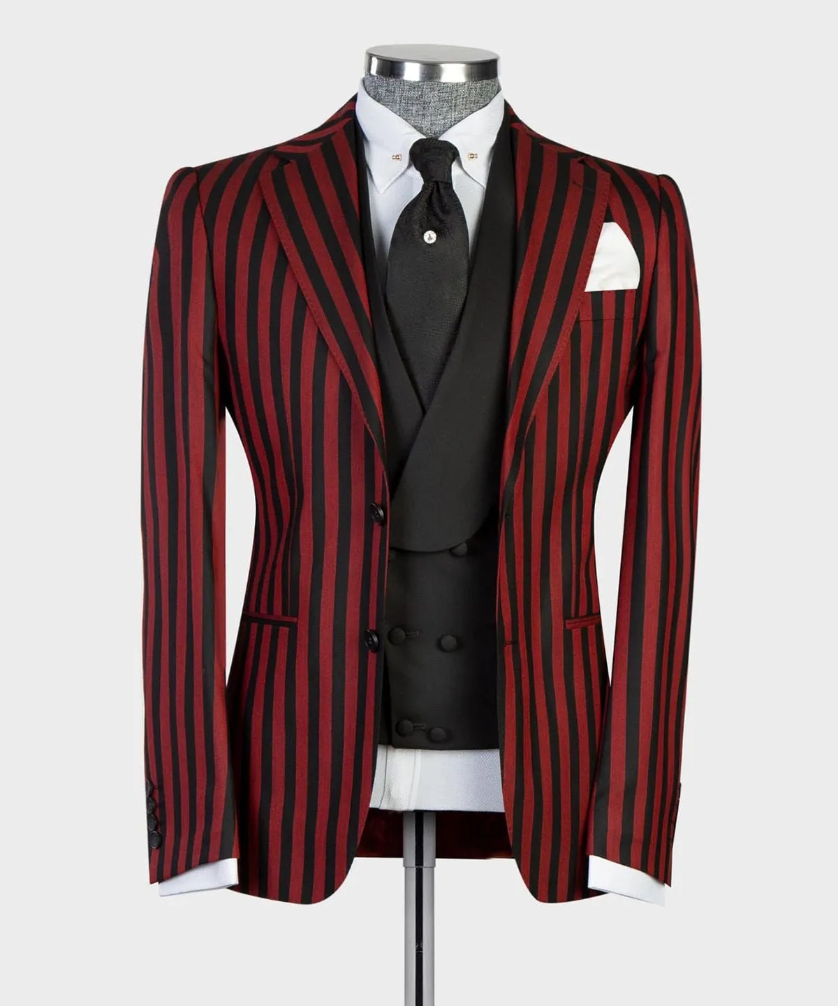 xiangtuibao Men's Suit 3 Pieces Blazer Vest Pants Peaked Lapel Single Breasted Tuxedo Wedding Groom Pinstripes Formal Tailored Costume Homme