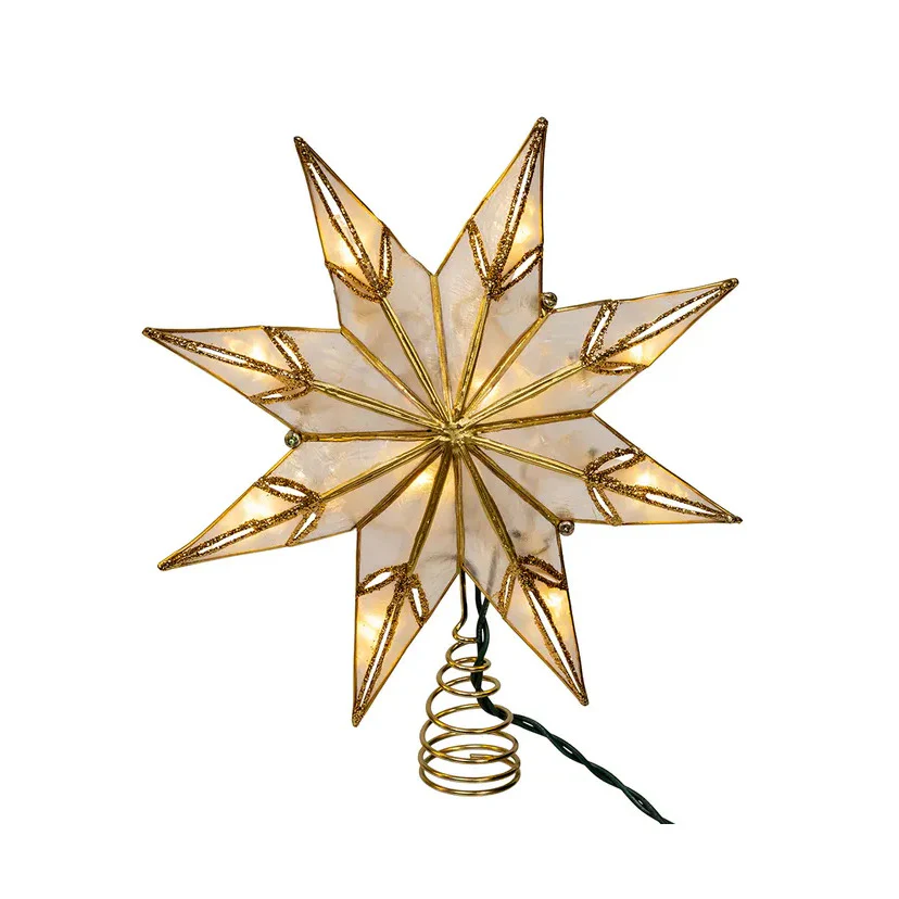 10-Light Gold With Glitter Finish Capiz Star Treetop, 14"