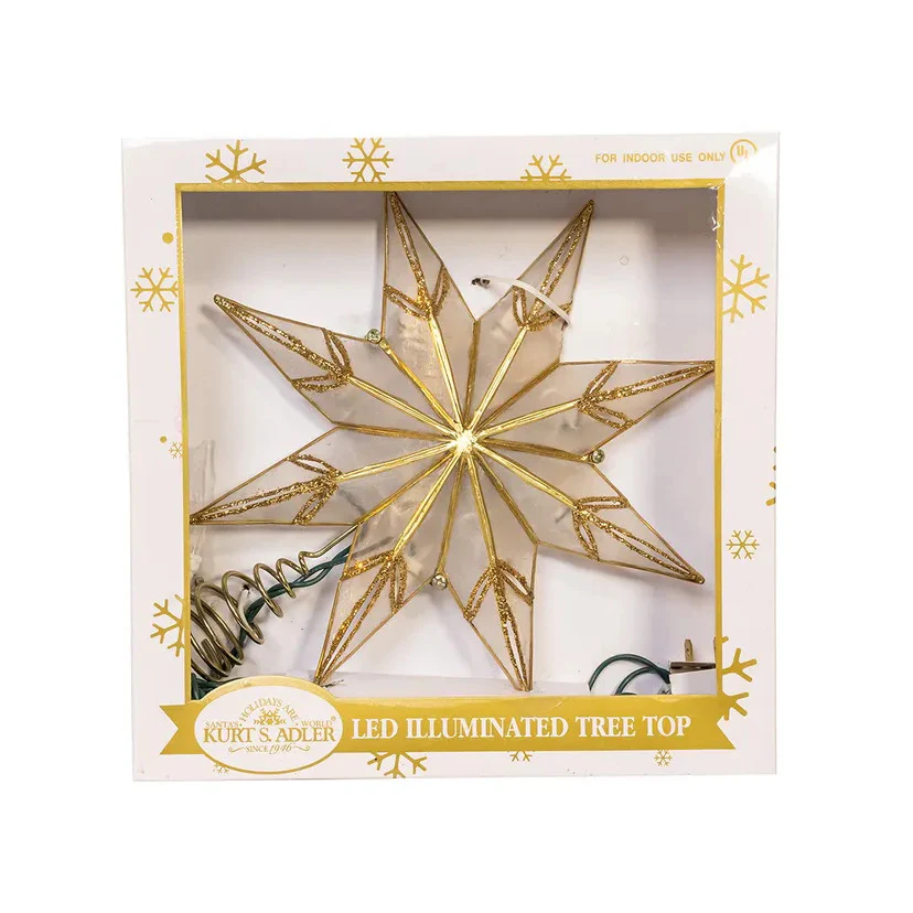 10-Light Gold With Glitter Finish Capiz Star Treetop, 14" - Image 2
