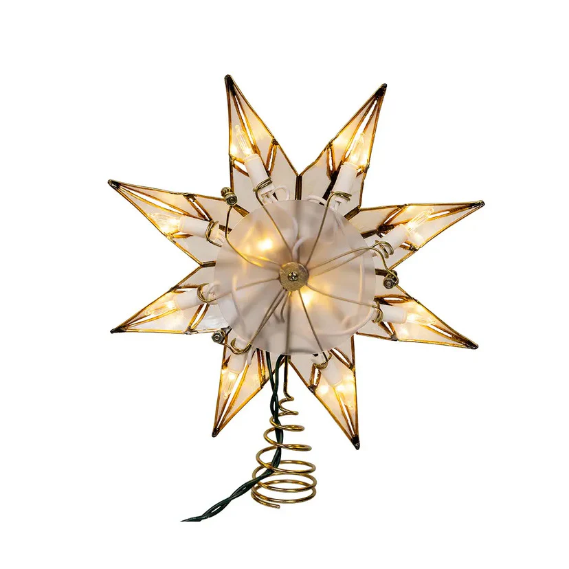10-Light Gold With Glitter Finish Capiz Star Treetop, 14" - Image 3