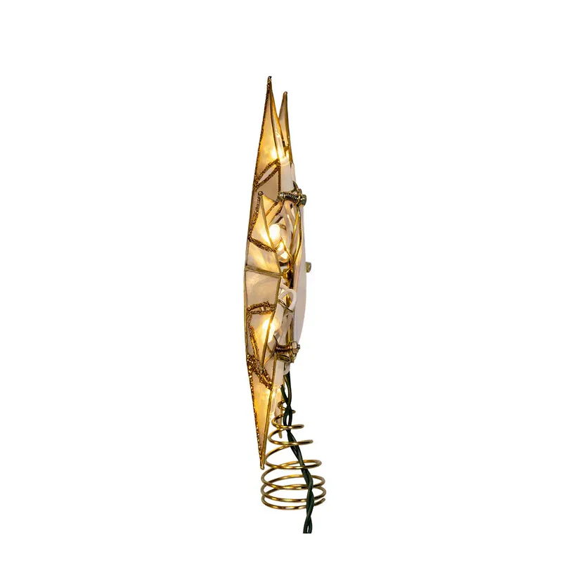 10-Light Gold With Glitter Finish Capiz Star Treetop, 14" - Image 4