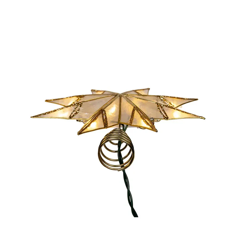 10-Light Gold With Glitter Finish Capiz Star Treetop, 14" - Image 7
