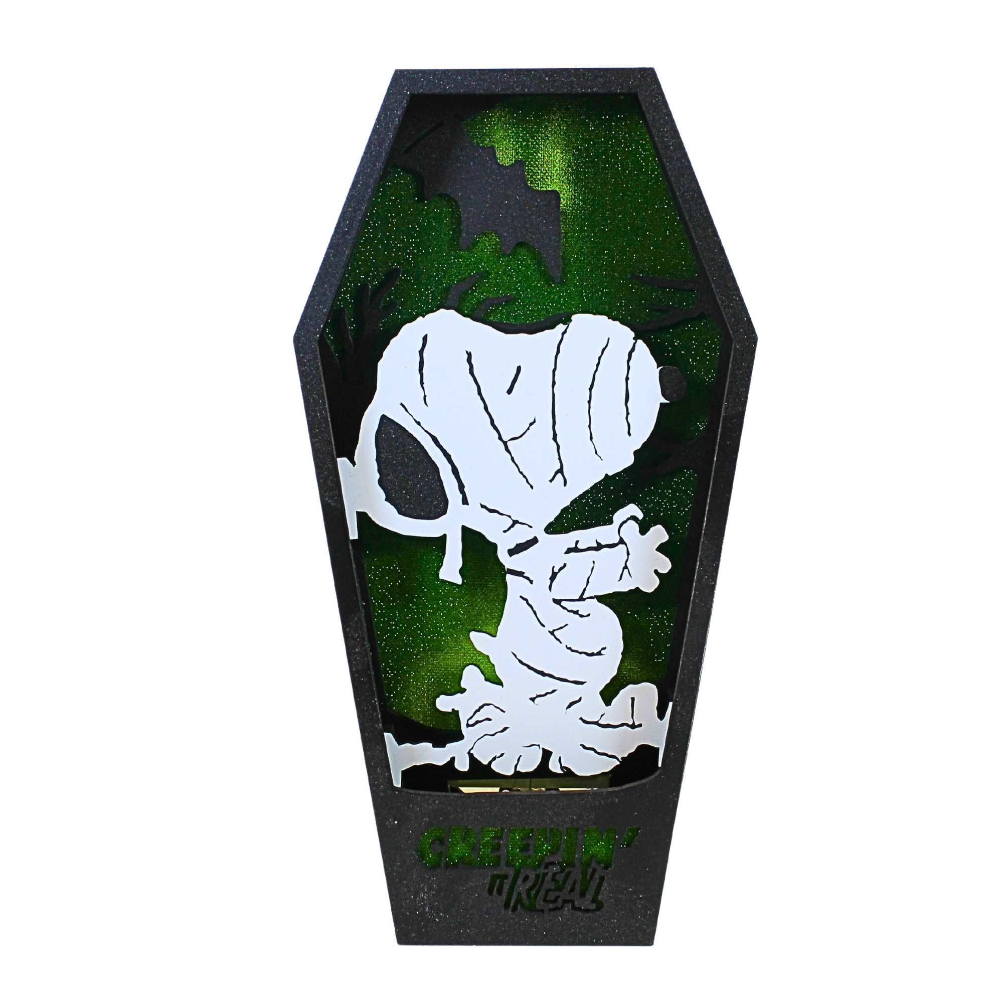 Lighted Coffin-Shaped Snoopy Mummy Plaque, 10"
