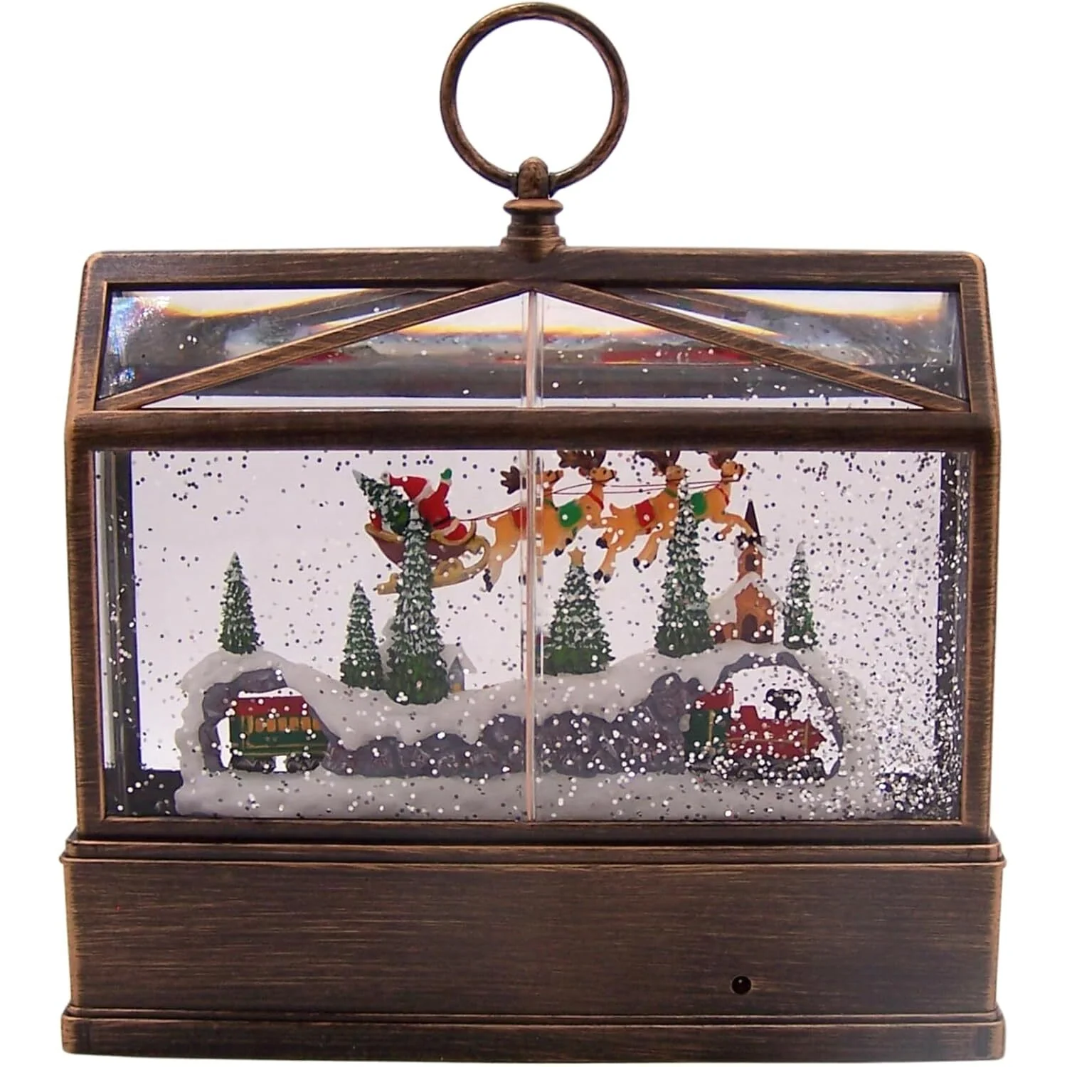 Lighted Swirl Greenhouse Snow Globe W/ Snowy Scene With Santa And A Train, 10" - Image 4