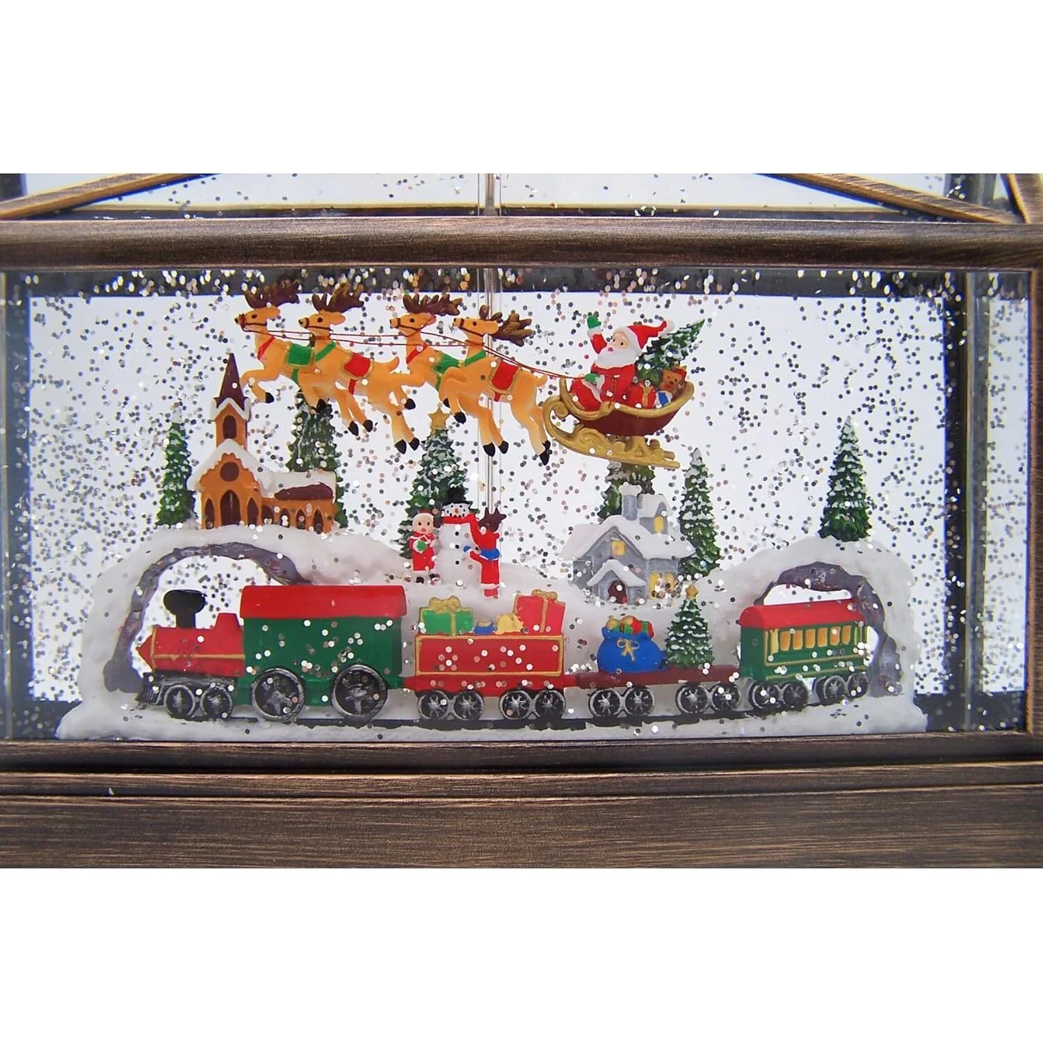 Lighted Swirl Greenhouse Snow Globe W/ Snowy Scene With Santa And A Train, 10" - Image 5