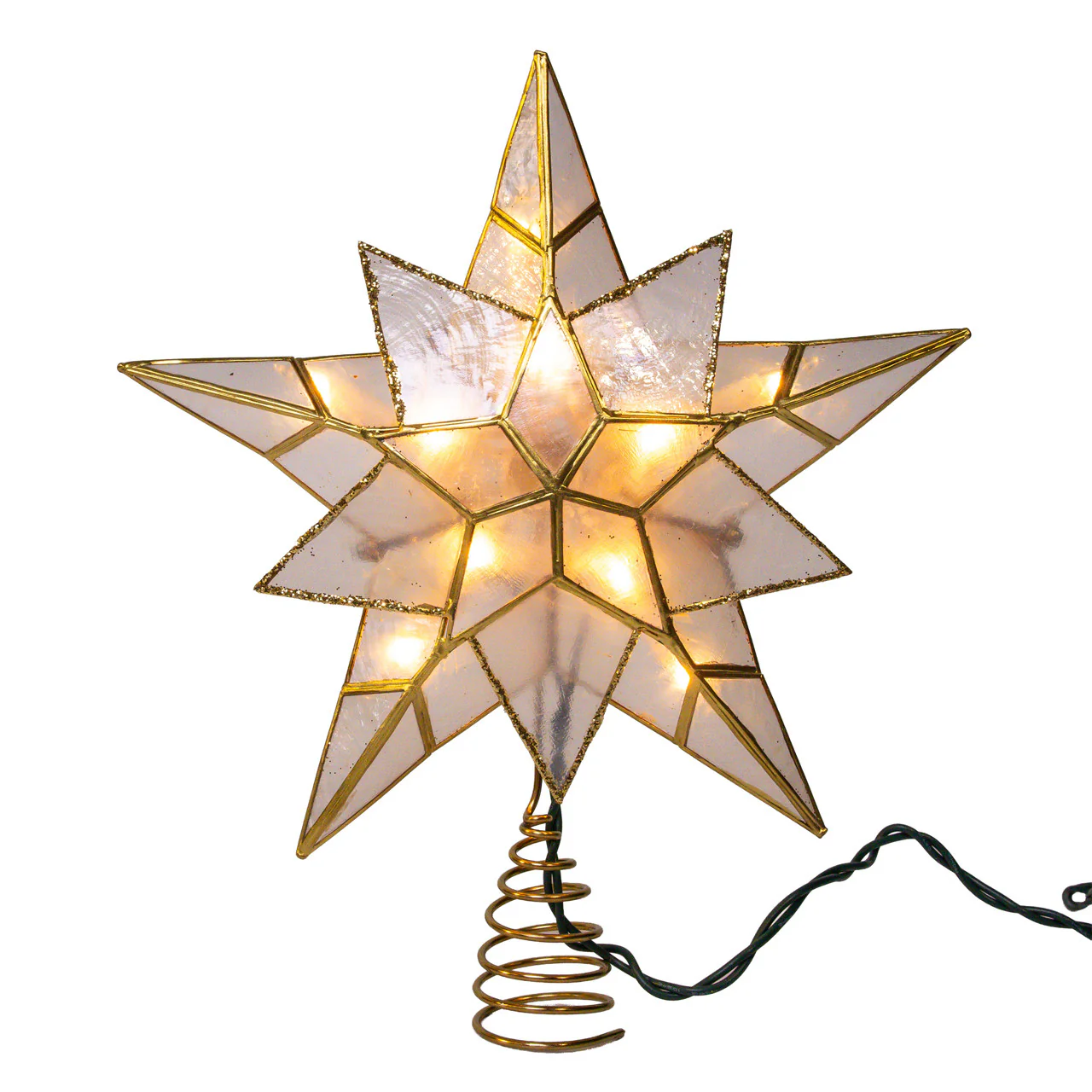 10L 5-Point Gold Glittered Capiz Star Treetop, 9.84" - Image 2