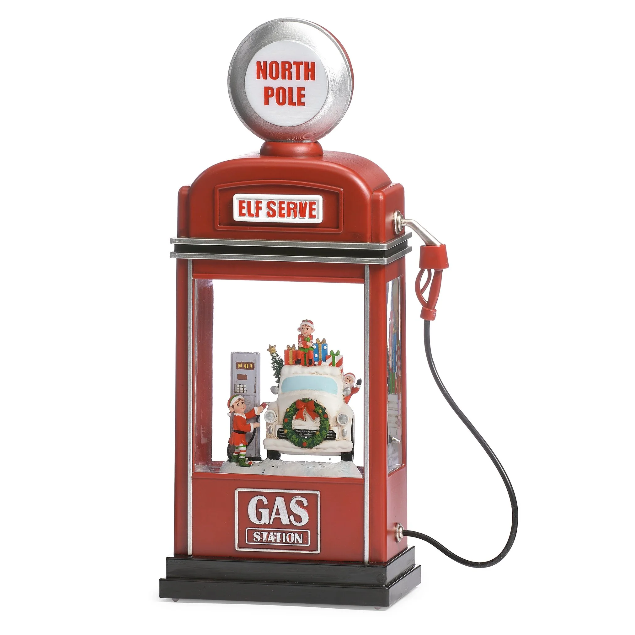 Lighted Swirl North Pole Gas Pump W/ Santa And Elves, 11.5" - Image 3