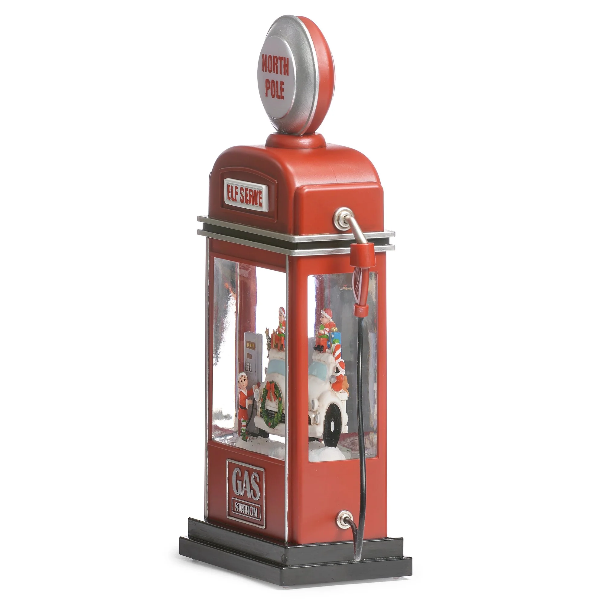 Lighted Swirl North Pole Gas Pump W/ Santa And Elves, 11.5" - Image 4