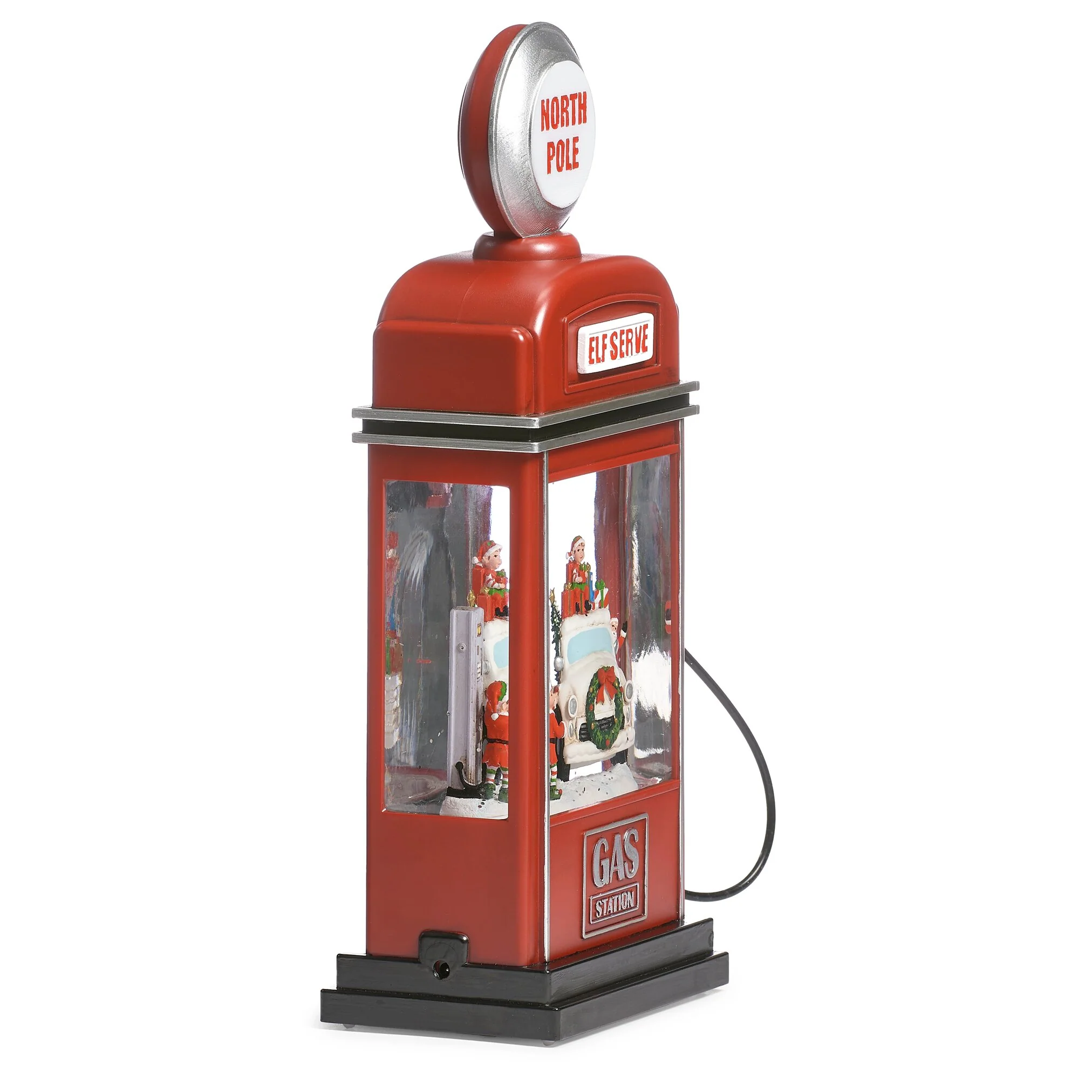 Lighted Swirl North Pole Gas Pump W/ Santa And Elves, 11.5" - Image 5