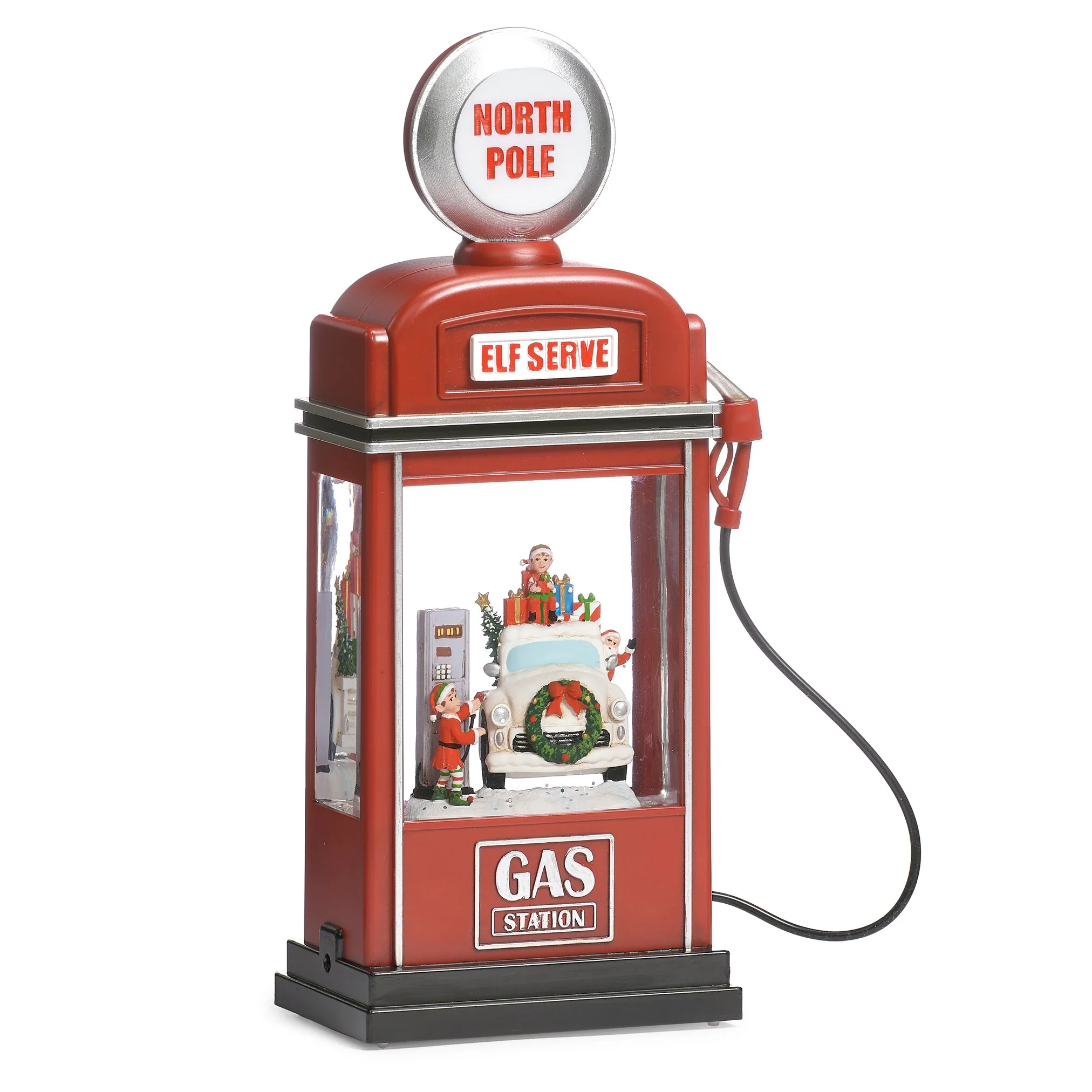 Lighted Swirl North Pole Gas Pump W/ Santa And Elves, 11.5" - Image 6