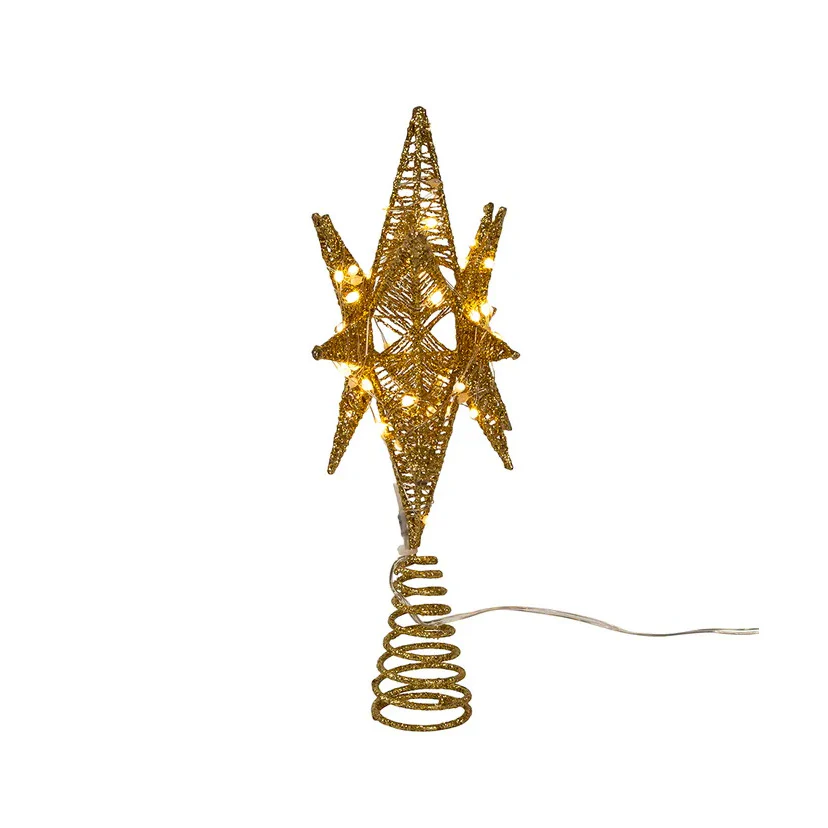 60-Light Warm White Twinkling Superbright LED Gold Starburst Treetop, 11" - Image 2