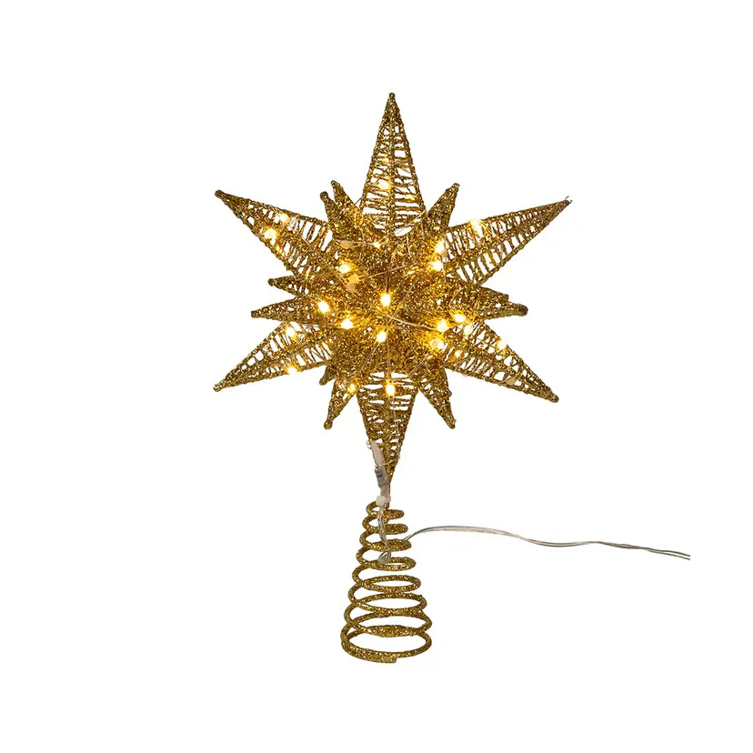 60-Light Warm White Twinkling Superbright LED Gold Starburst Treetop, 11" - Image 3