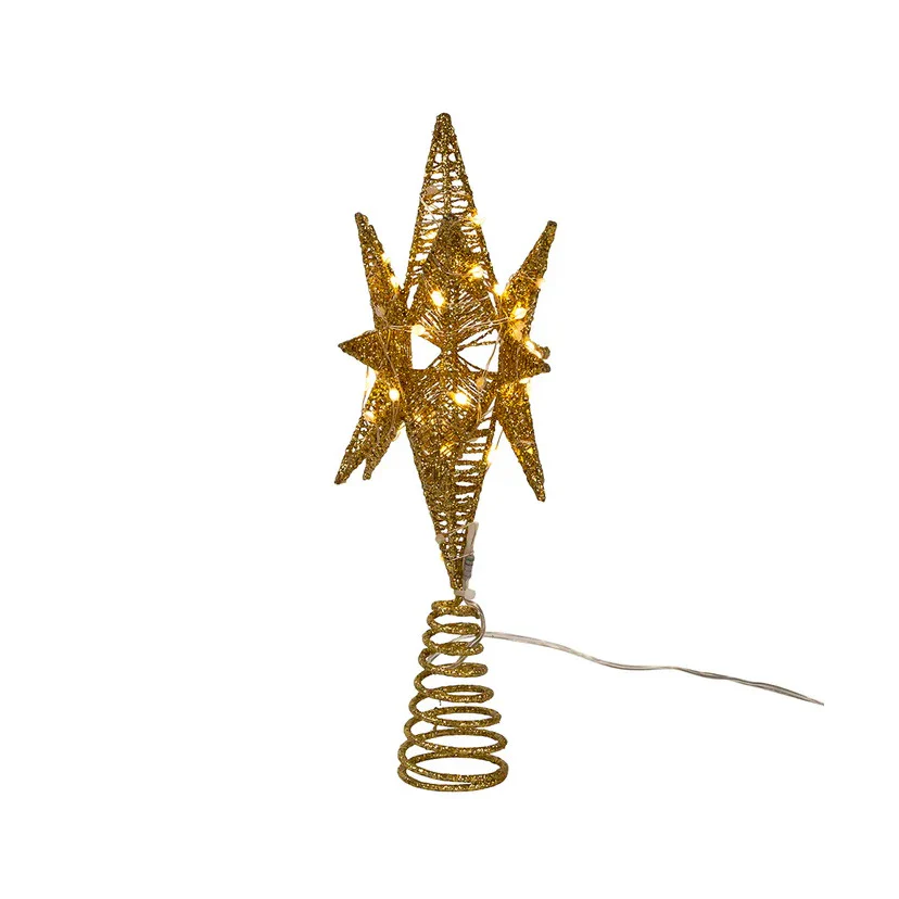 60-Light Warm White Twinkling Superbright LED Gold Starburst Treetop, 11" - Image 4