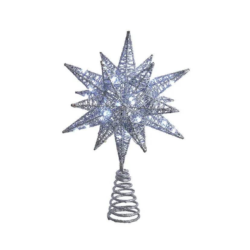 60-Light Warm White Twinkling Superbright LED Silver Starburst Treetop, 11"