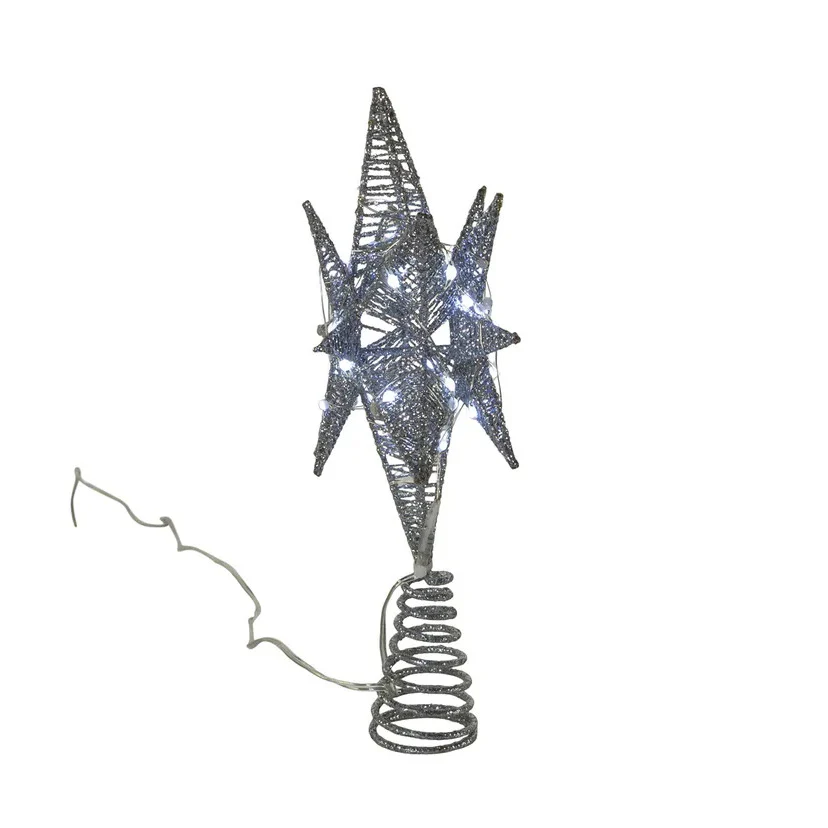60-Light Warm White Twinkling Superbright LED Silver Starburst Treetop, 11" - Image 2