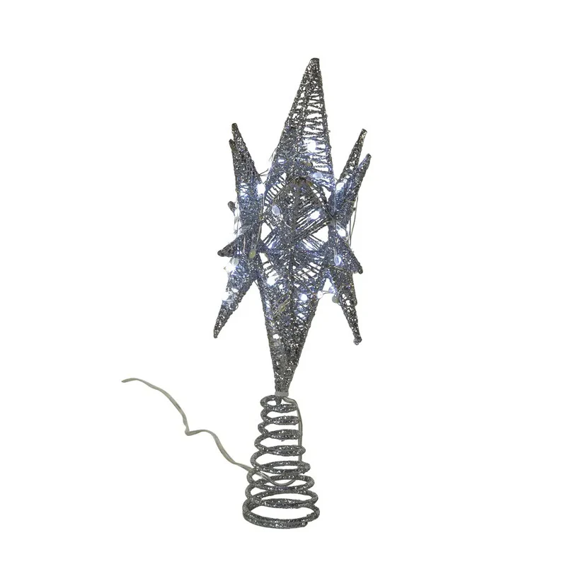 60-Light Warm White Twinkling Superbright LED Silver Starburst Treetop, 11" - Image 3