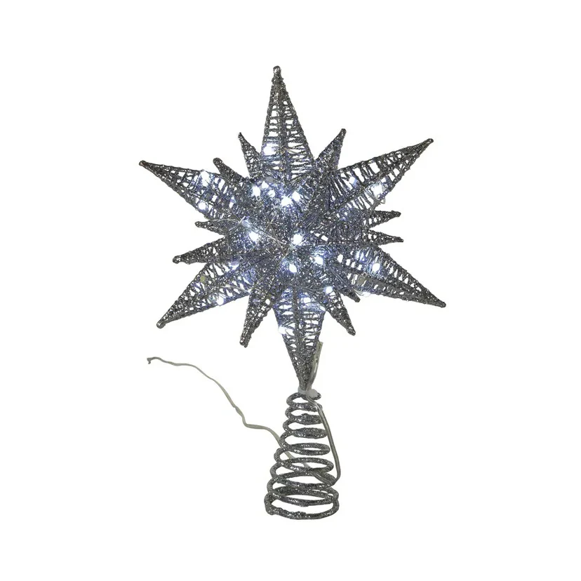 60-Light Warm White Twinkling Superbright LED Silver Starburst Treetop, 11" - Image 4