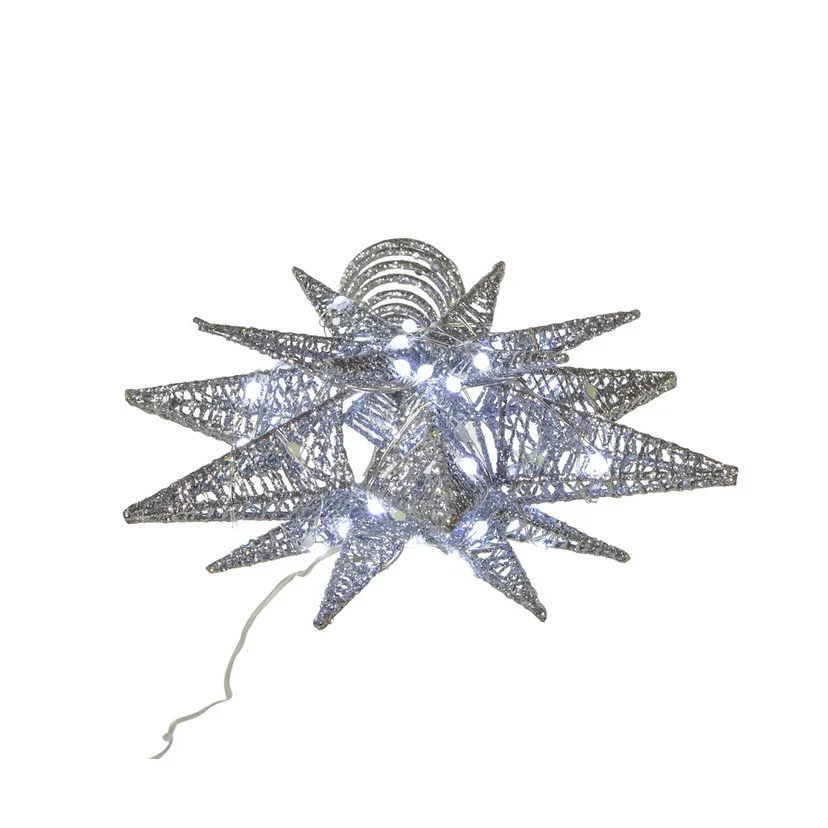 60-Light Warm White Twinkling Superbright LED Silver Starburst Treetop, 11" - Image 5