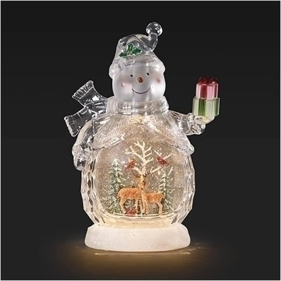 Lighted Swirl Snowman Deer Scene Snow Globe, 12.5" - Image 2