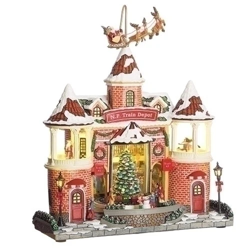 Musical LED North Pole Train Depot Building, 14.25"