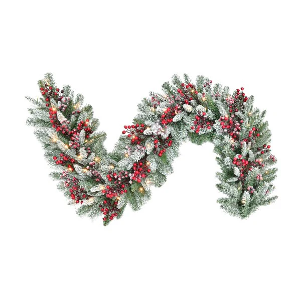 Warm White Frost Berry Pine Battery Operated Garland, 9' x 14"