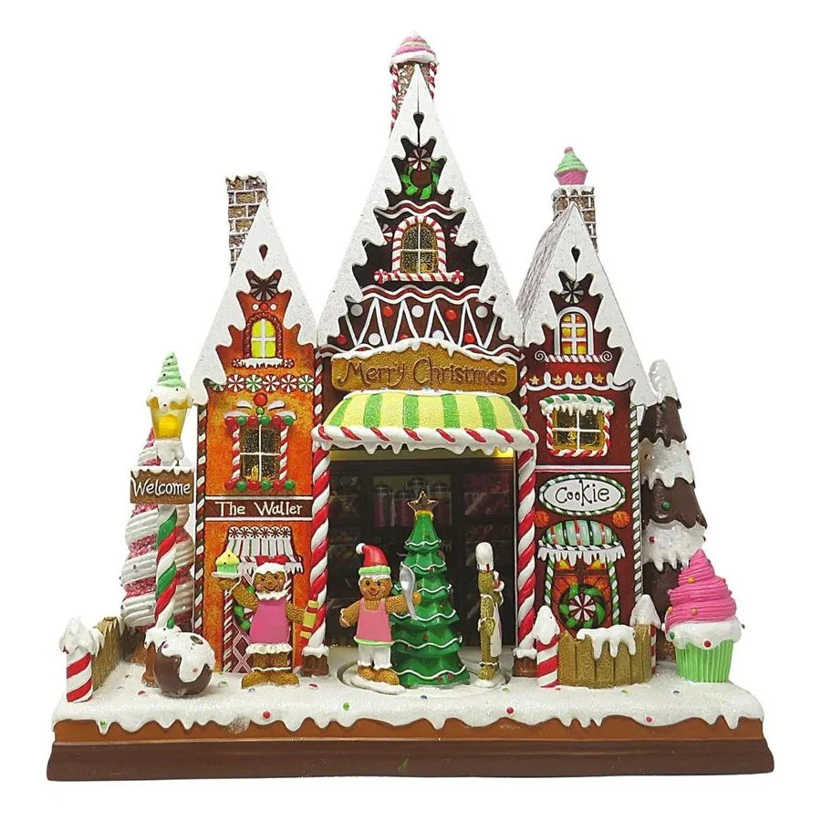 Musical LED Lighted Candy Store W/ Rotating Figures, 15.5"