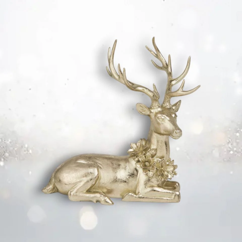 Sitting Gold Deer Figurine, 15.5"