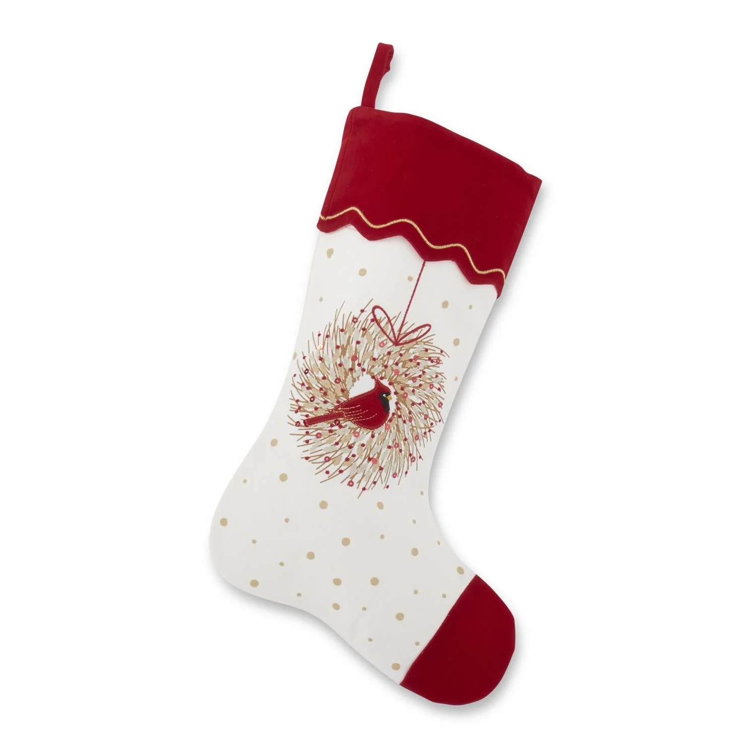 Cardinal Wreath Stocking w/Sequins, 17.5"