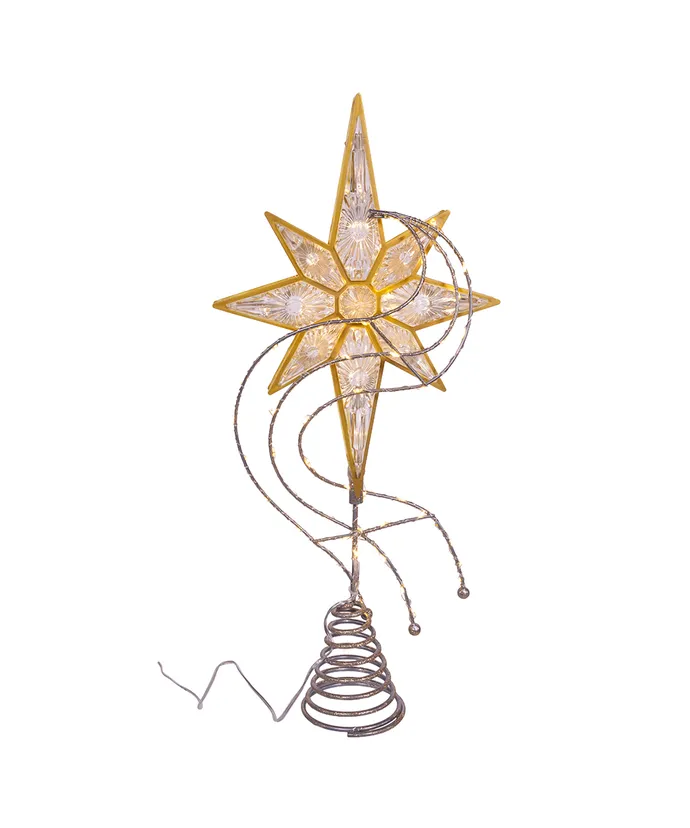 17" Pre-Lit Gold Glittered 8-point Star Treetop - Image 4