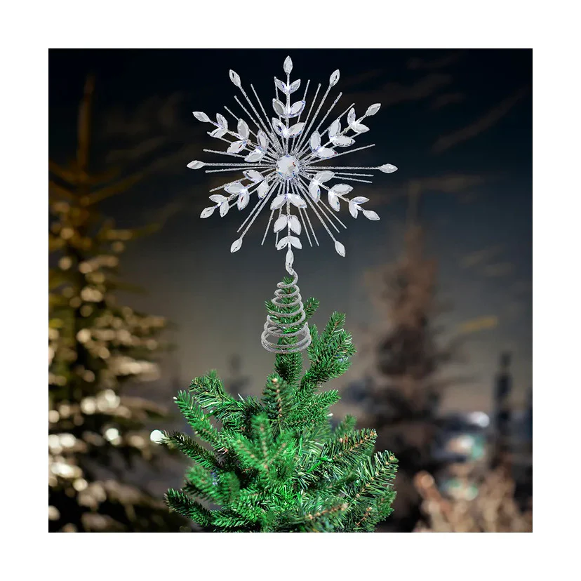 18L Cool White Micro LED Silver Glittered Snowflake Treetop, 11.75" - Image 2