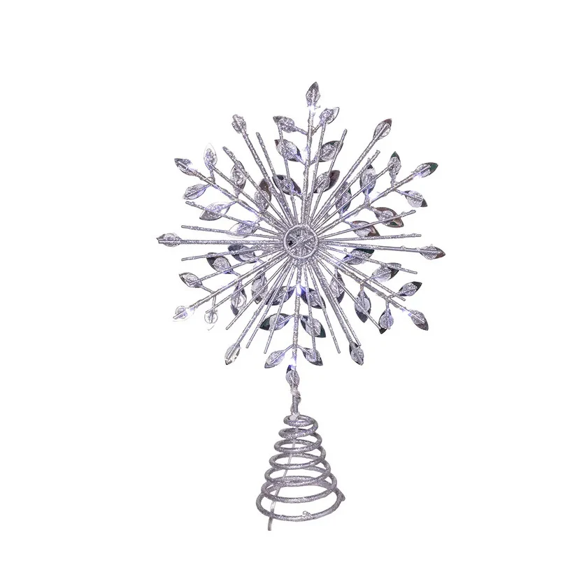 18L Cool White Micro LED Silver Glittered Snowflake Treetop, 11.75" - Image 3