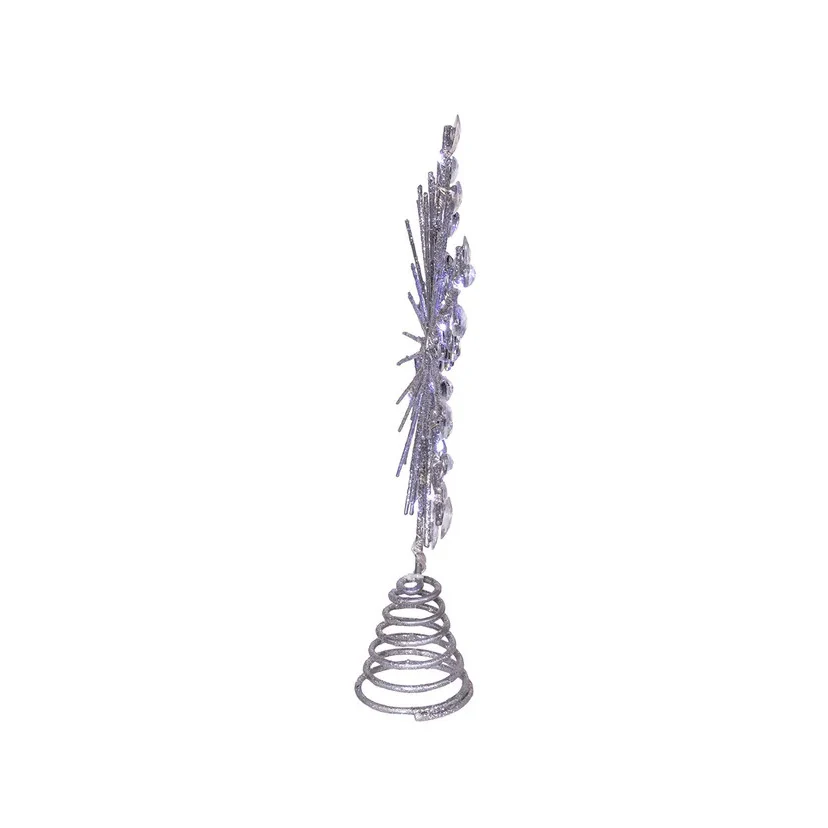 18L Cool White Micro LED Silver Glittered Snowflake Treetop, 11.75" - Image 6