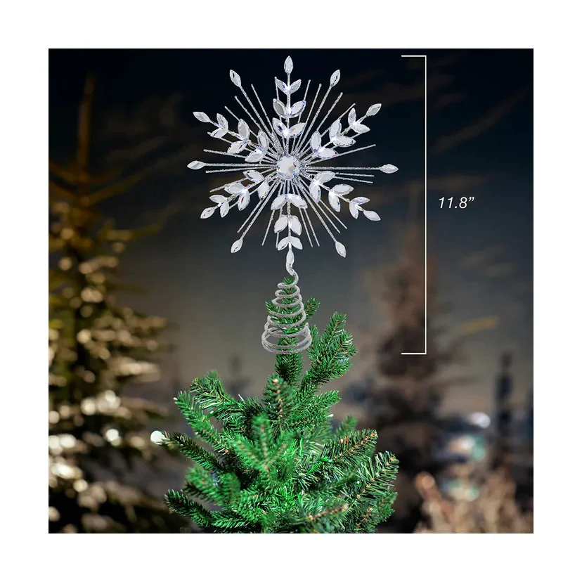 18L Cool White Micro LED Silver Glittered Snowflake Treetop, 11.75" - Image 8