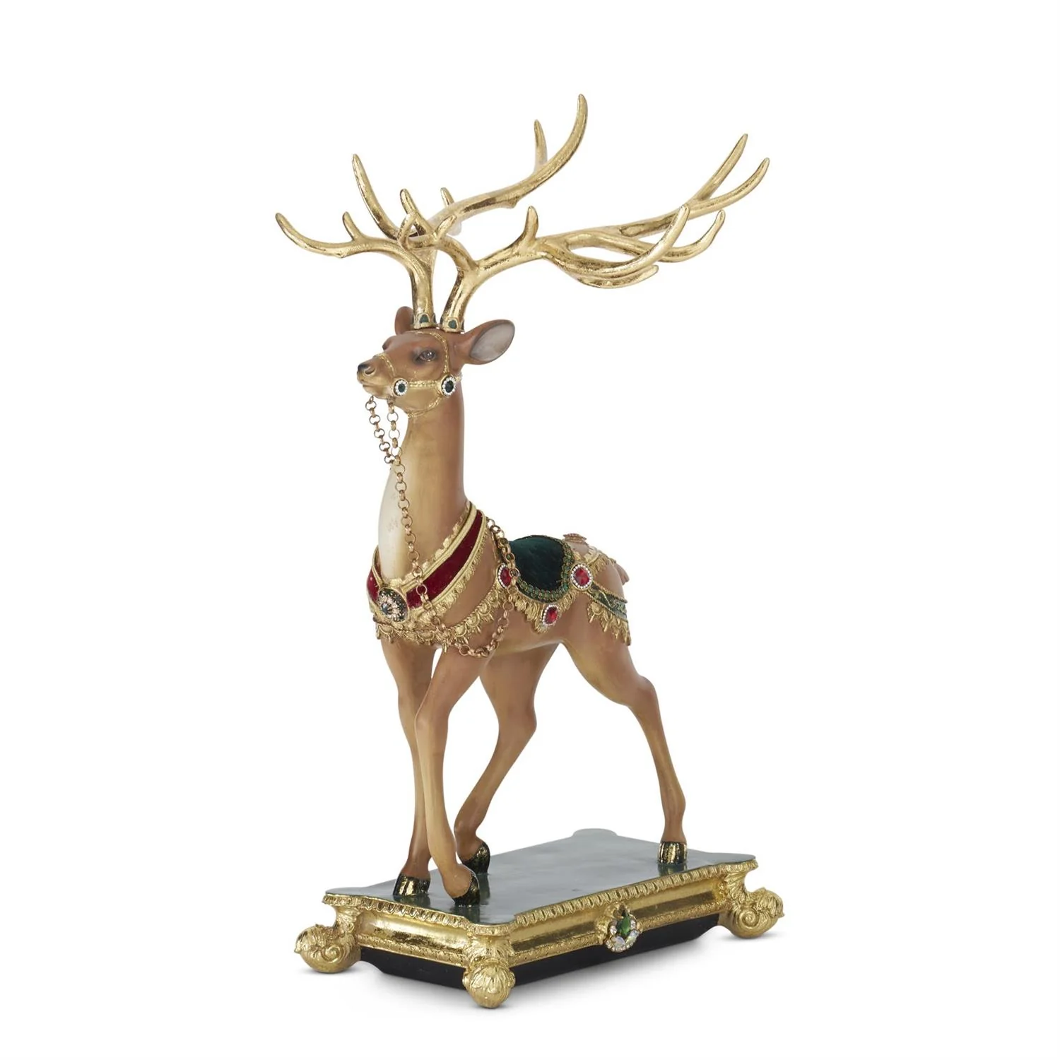 Green Gold & Burgundy Resin Ornate Reindeer Figurine, 21" - Image 2